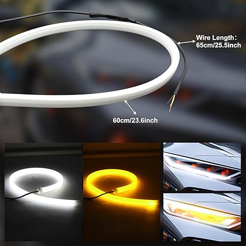 Vista 6 de Luces LED flexibles y suaves de circulación diurna, 12 V DRL secuencial, tira de luces de luz brillante, lámpara decorativa para automóvil de doble