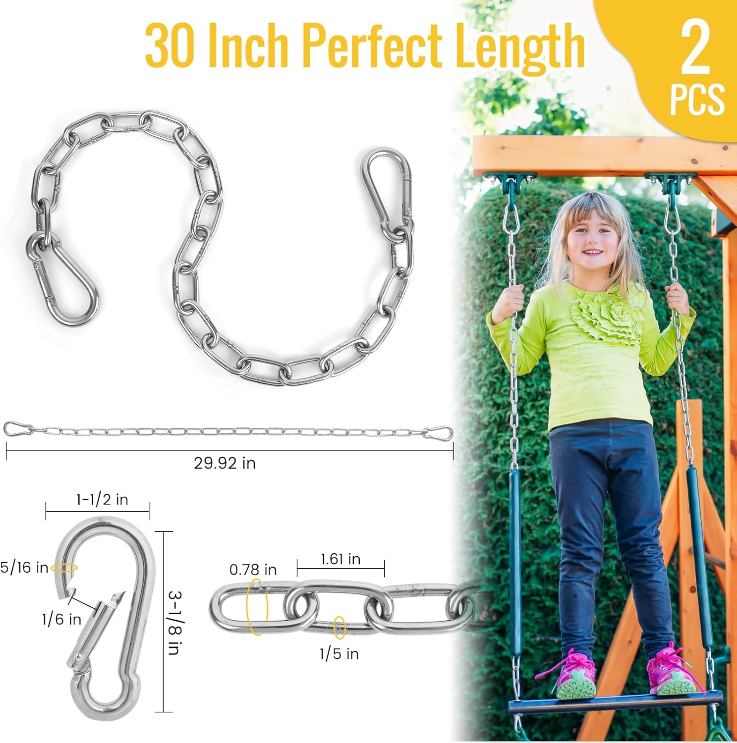 2 Pack 1/5 Inch Heavy Duty Chains, 30 Inch Swing Extension Chain with Carabiners, Adjustable 440LB Metal Hanging Chain for Indoor Outdoor Porch Swing Hammock Chair Punching Bags Gym Machines 1 71fFqQ00ewL. AC SL1500