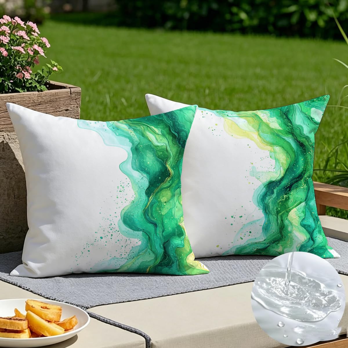 Housse de coussin vert 45x45 lot de 2 en lin abstrait pour decoration salon