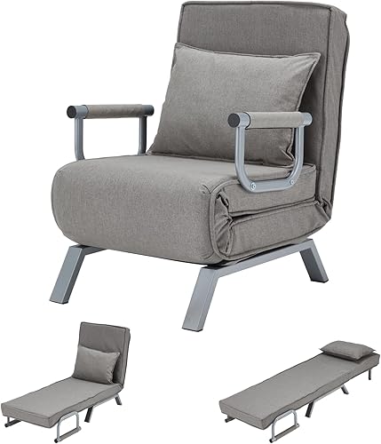 Haddockway Sofá cama para una sola persona sillón convertible con cojín y respaldo ajustable de 5 posiciones cama perezosa tapizada reclinable para