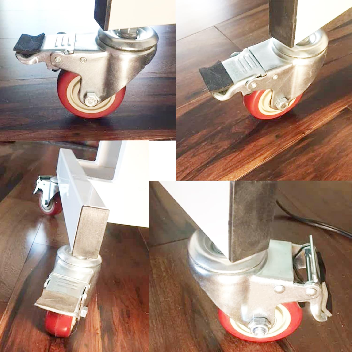 Swivel Stem Casters, Heavy Duty Double-Locking Castors with Red PU Wheels Quiet and No Marking with Metric Thread M10-1.5x25mm Heavy Load Wheels Casters Pack of 4