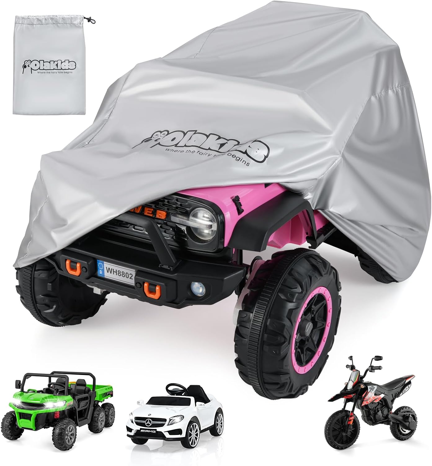 OLAKIDS Kids Ride on Toy Car Cover, Outdoor Large Protector for Children Toddler Electric Vehicles Power Wheels Jeep Truck, Universal Fit Waterproof Windproof All Weather Protection with Storage Bag