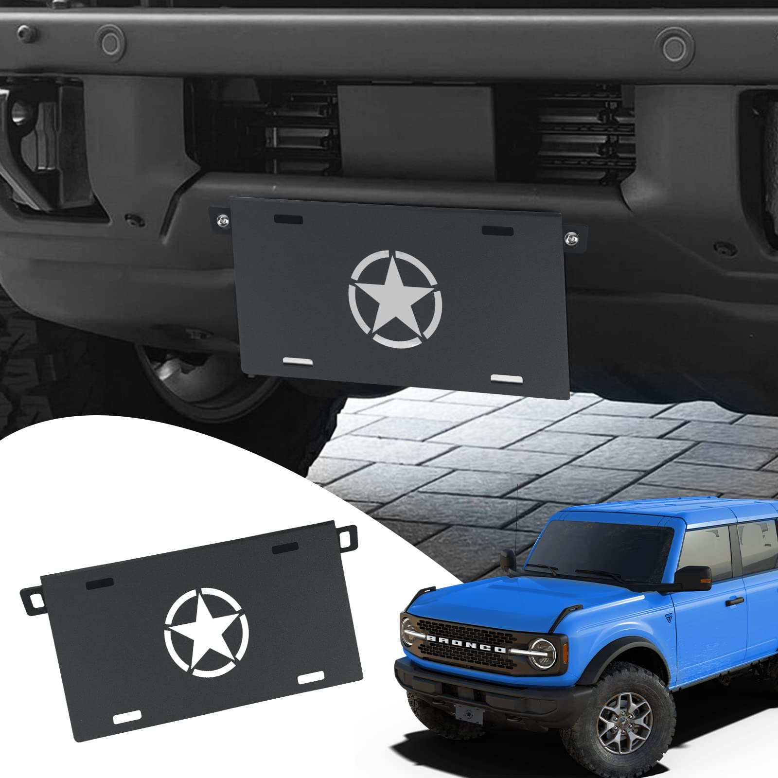 LINKCROFront License Plate Frame for Ford Bronco, Aluminum Alloy License Plate Mounting Bracket Holder for Ford License Plate Accessories 2021 2022 2023