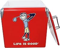 Vista 8 de Leigh Country Life is Good - Hielera metálica roja, diseño gráfico Jake Golfing, portátil con asa de transporte