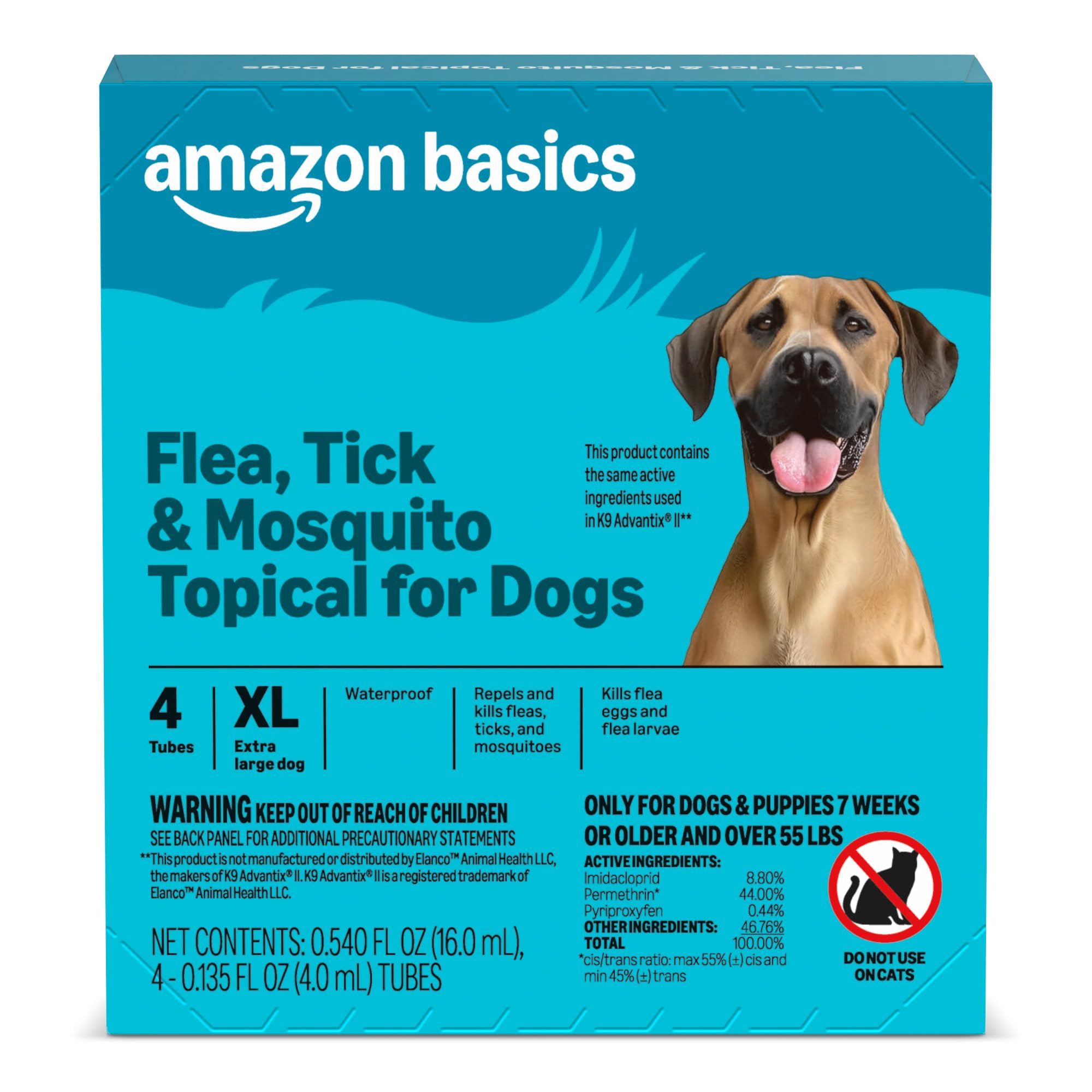 PreventativeFlea, Tick & Mosquito Topical Treatment for X-Large Dog (Over 55 Pounds), 4 Count, Packaging May Vary