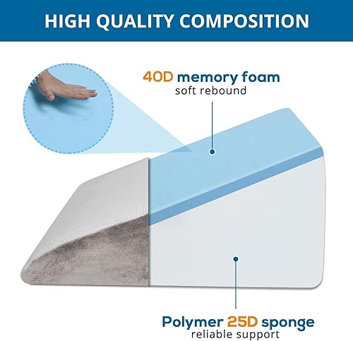 Miniatura 3 de Sasttie Almohada de cuña de espuma viscoelástica de 12 pulgadas para dormir, reflujo ácido, dolor de espalda, poscirugía y ronquidos, diseñada con