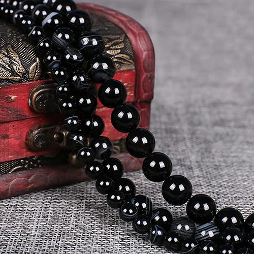 Miniatura 3 de 37 cuentas de cristal natural de 0.394 pulgadas (0.394 in) con rayas negras, piedras preciosas redondas sueltas de energía curativa para pulseras,