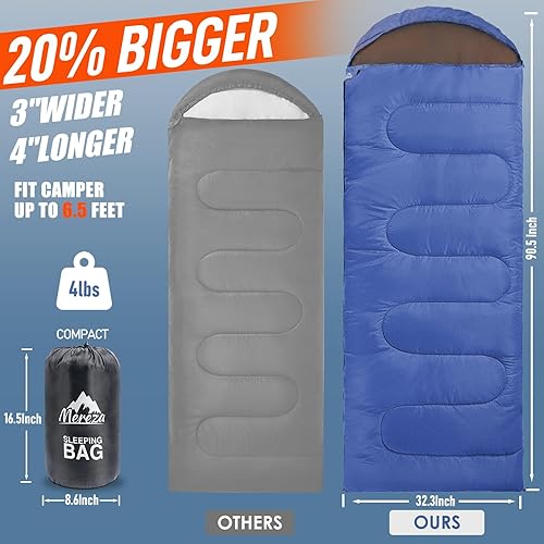 Miniatura 5 de MEREZA Saco de dormir de camping para adultos y hombres de 4 estaciones, para clima cálido y fresco, saco de dormir ligero con saco de compresión
