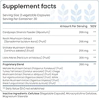 Vista 2 de Happy Brain Mushroom Complex Nootropics Suplemento de apoyo cerebral Suplemento de 10 hongos: melena de león, cola de pavo, reishi rojo, hongos
