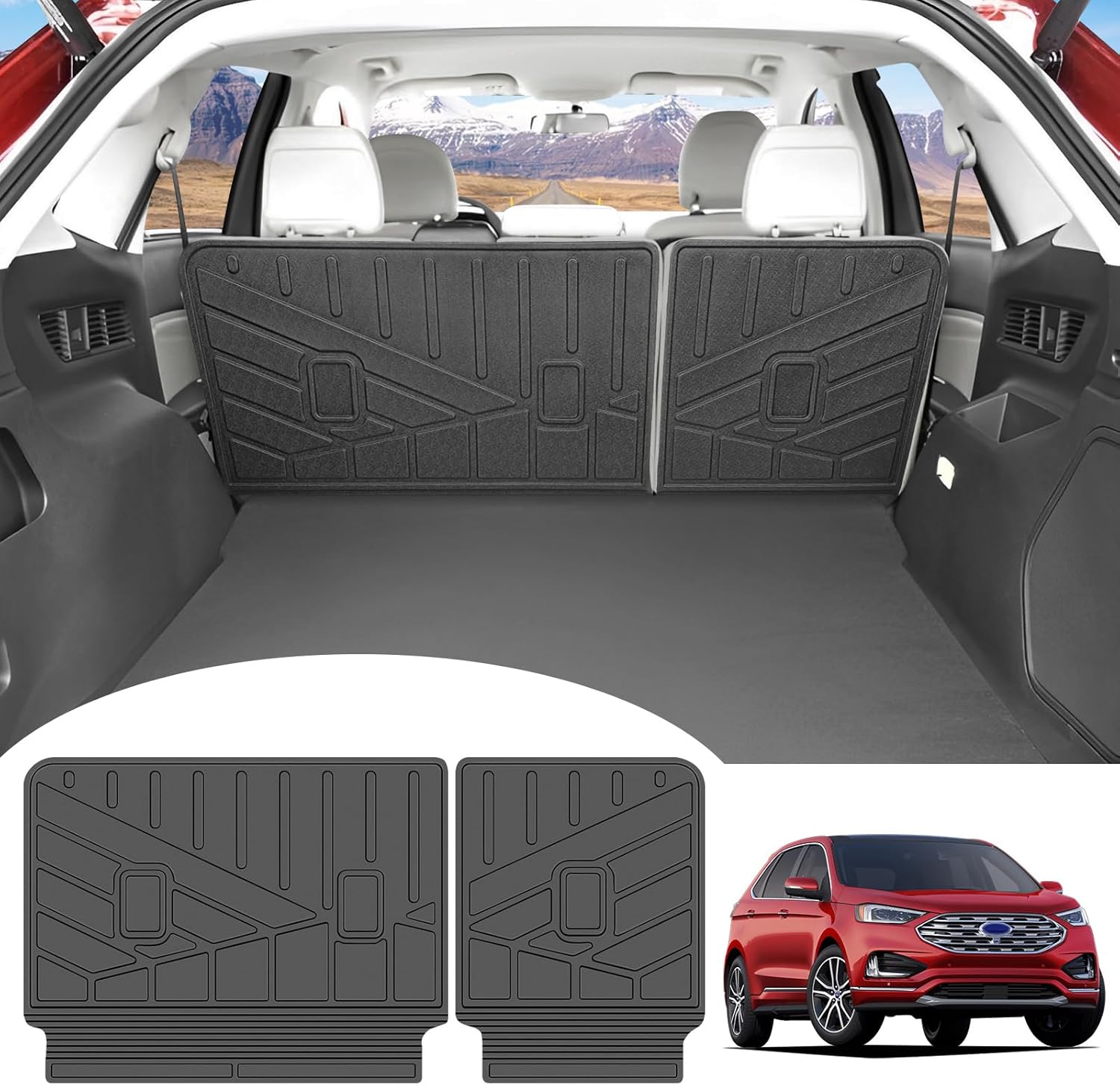 Cargo Mat with Seat Back Cover Fit for 2015-2024 Ford Edge 5 Seats Accessories, Cargo Liner Trunk Mat TPE Trunk Liner Seat Back Protector Cargo Cover for Ford Edge(Cargo Mat+Seat Back Cover)