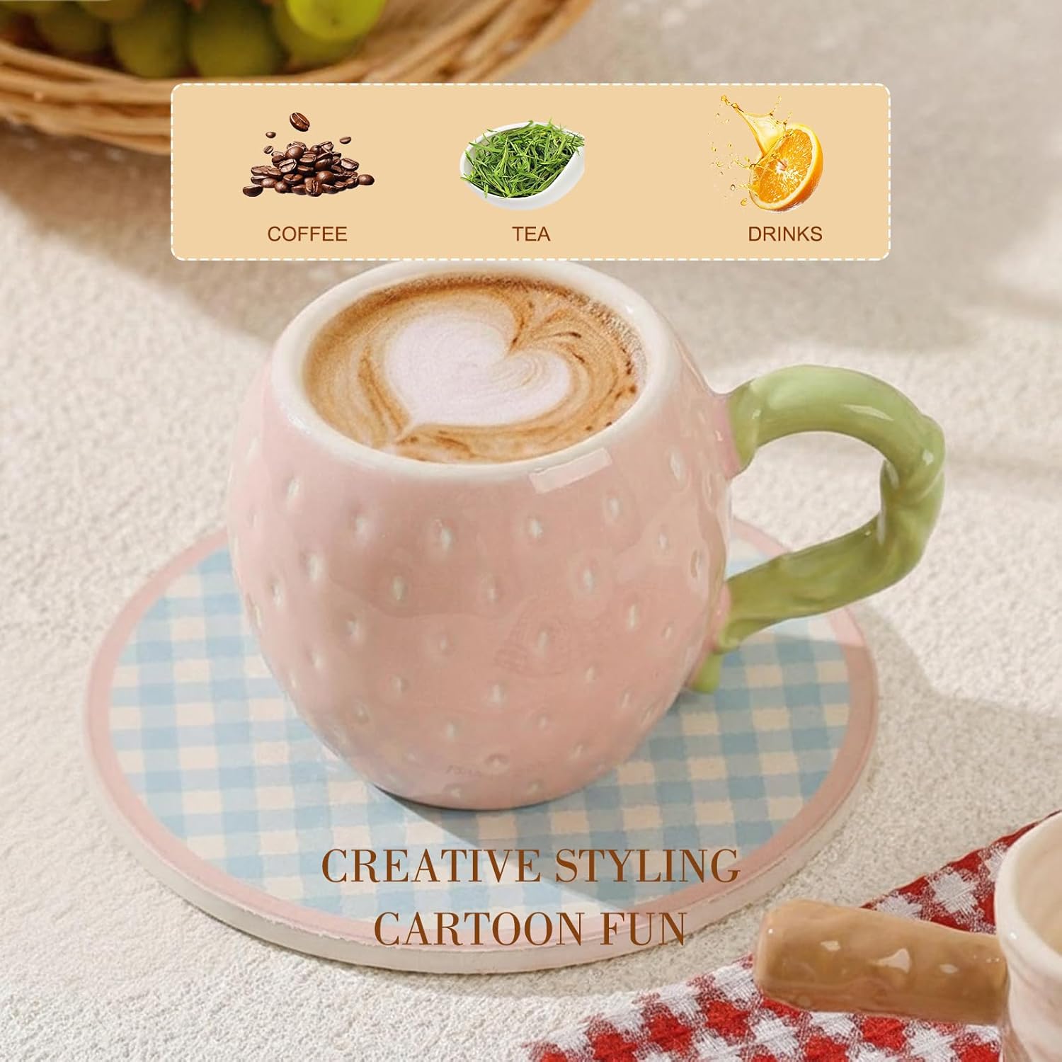 Cute Floral Coffee Mug Set of 4-12oz Ceramic Flower Embossed Cups with Petal Handles, Dishwasher and Microwave Safe