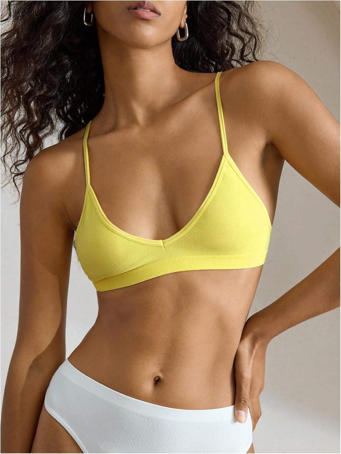 SweatyRocks Women's Triangle Bralette Plunge Bra V Neck Wireless No Padded Soft Comfortable Everyday Sleep Bras - Image 4