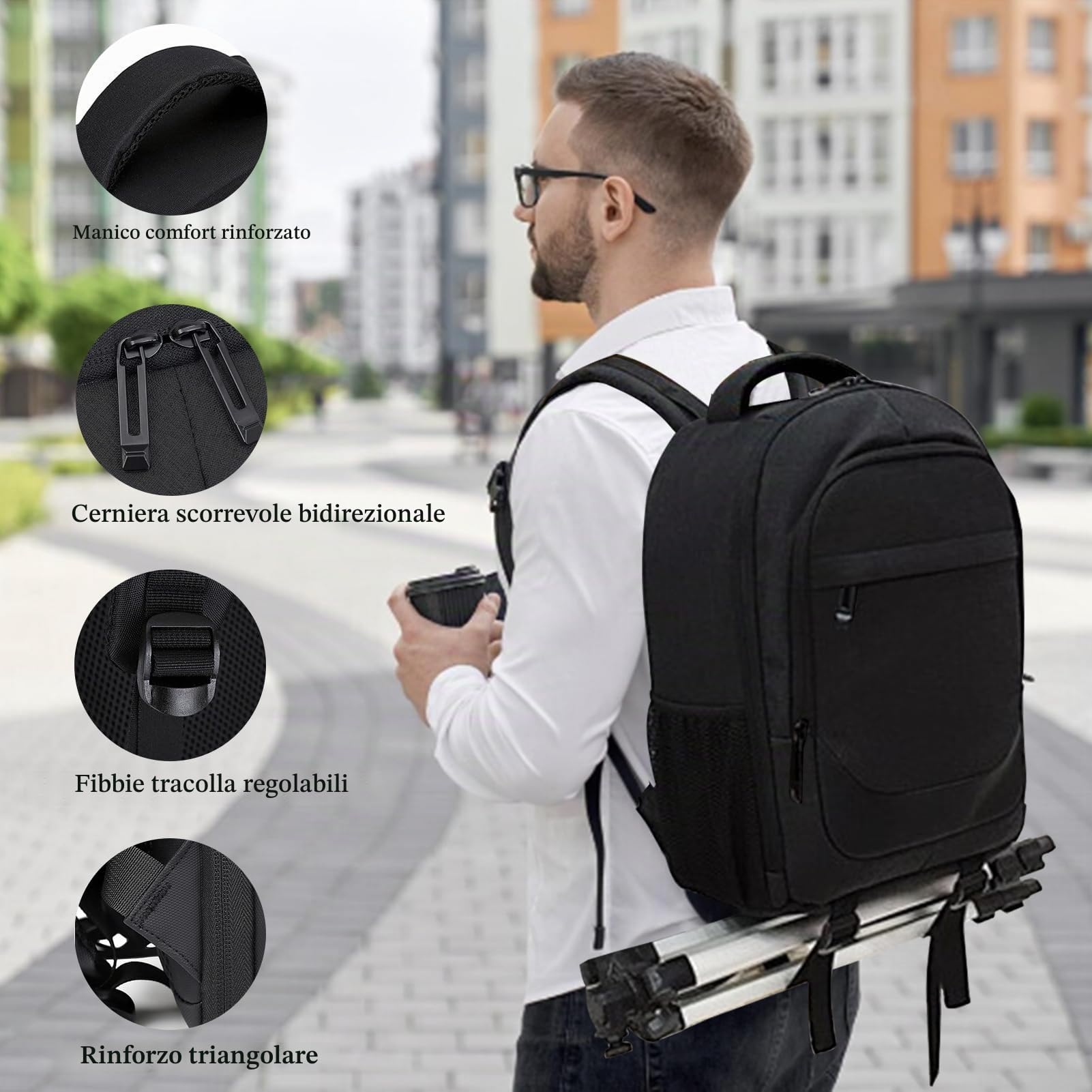 Zaino Fotografico Zaino Macchina Fotografica con Parapioggia Borsa Fotocamera Impermeabile per Obiettivi Reflex DSLR SLR Treppiedi