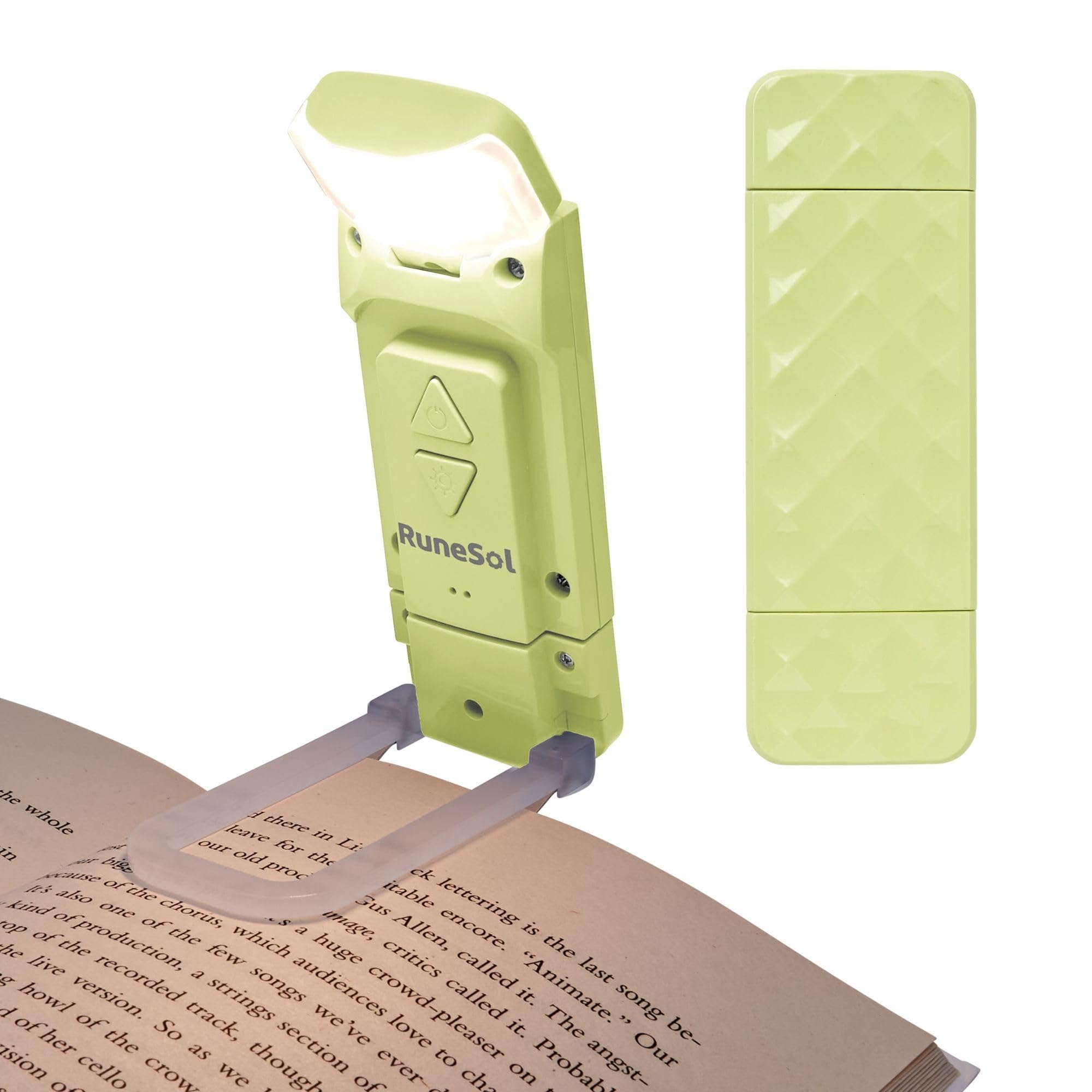 Runesol Kiwi Verde, Luz Para Leer Con 5 LED, Luz De Lectura Recargable Con Clip, 3 Modos De Protección Para Vista, Carga USB Para 80 Horas, Idéale pour les Amateurs des Livres
