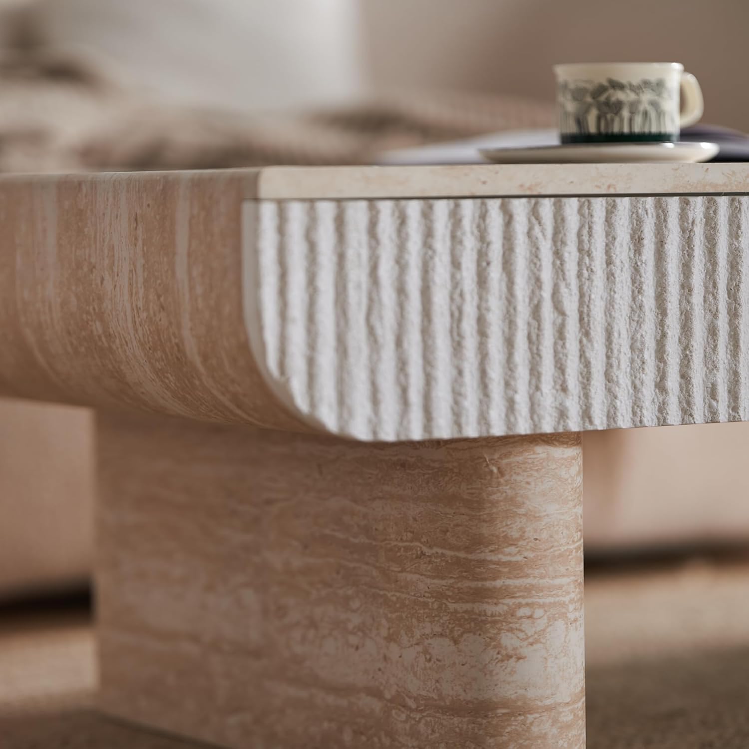 WILLIAMSPACE 46.85" Coffee Table with Faux Marble Tabletop & Fluted Drawer for Living Room, Modern Rectangular Wooden Centre Table Tea Table for Apartment, Mars Pattern