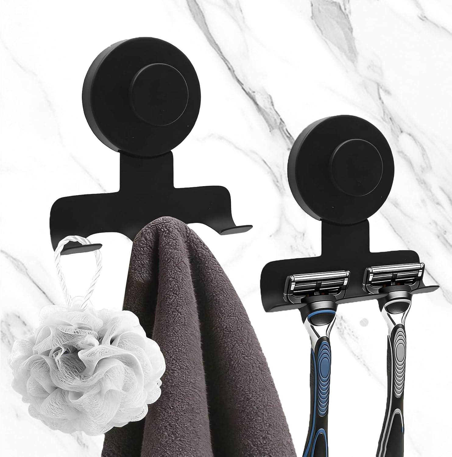 2 Pack Razor Holder for Shower for Bathroom, Can Hang Heavy 7KG Objects Suitable for Beard Knife Holder, Bath Towel, Bath Ball, Suction Cup Hooks for Shower, Lossless installation Shower Hooks