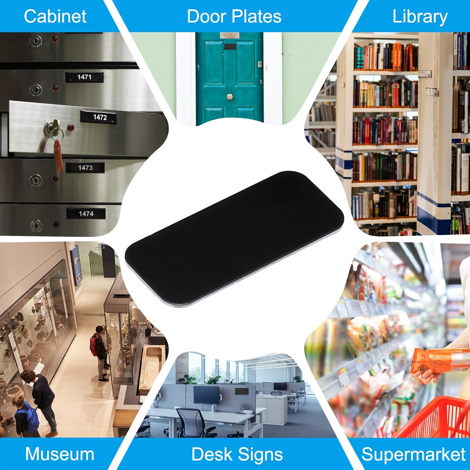 PATIKIL 2x1 Inch Anodized Aluminum Sheet Metal, 11 Pack Self Adhesive Laser Plates Engraving Blanks 1MM Thin for Crafting DIY House, Black