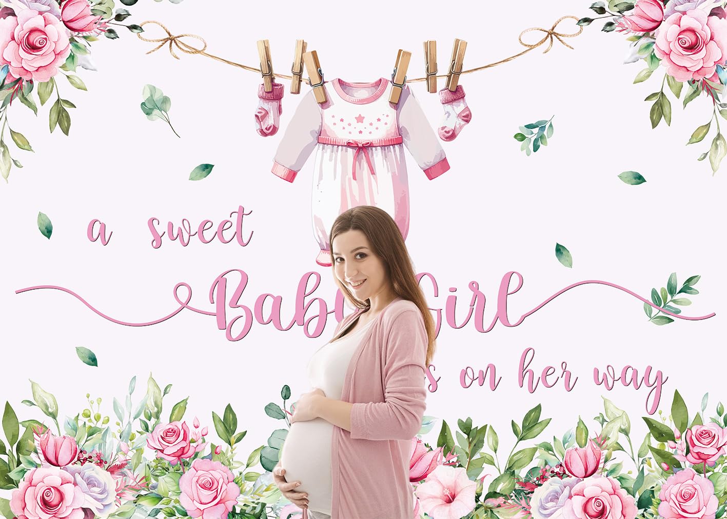 Telón de fondo rosa para baby shower de 8 x 6 pies, con texto en inglés "A Sweet Baby Girl is on Her Way", decoración de fiesta de cumpleaños para recién nacidos, fondo de fotografía para