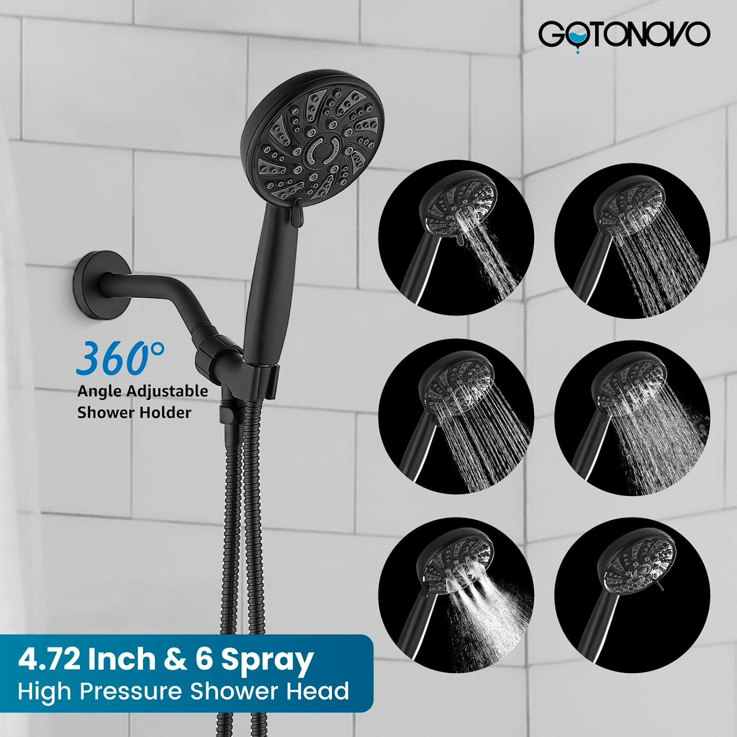 gotonovo 3 Hole 2 Handles Bathroom Sink Faucet with Pop Up Drain 8 Inch Widespread Bathroom Faucet with gotonovo 2 Handles Tub Shower Faucet Set with 6 Modes Handheld Spray Matte Black