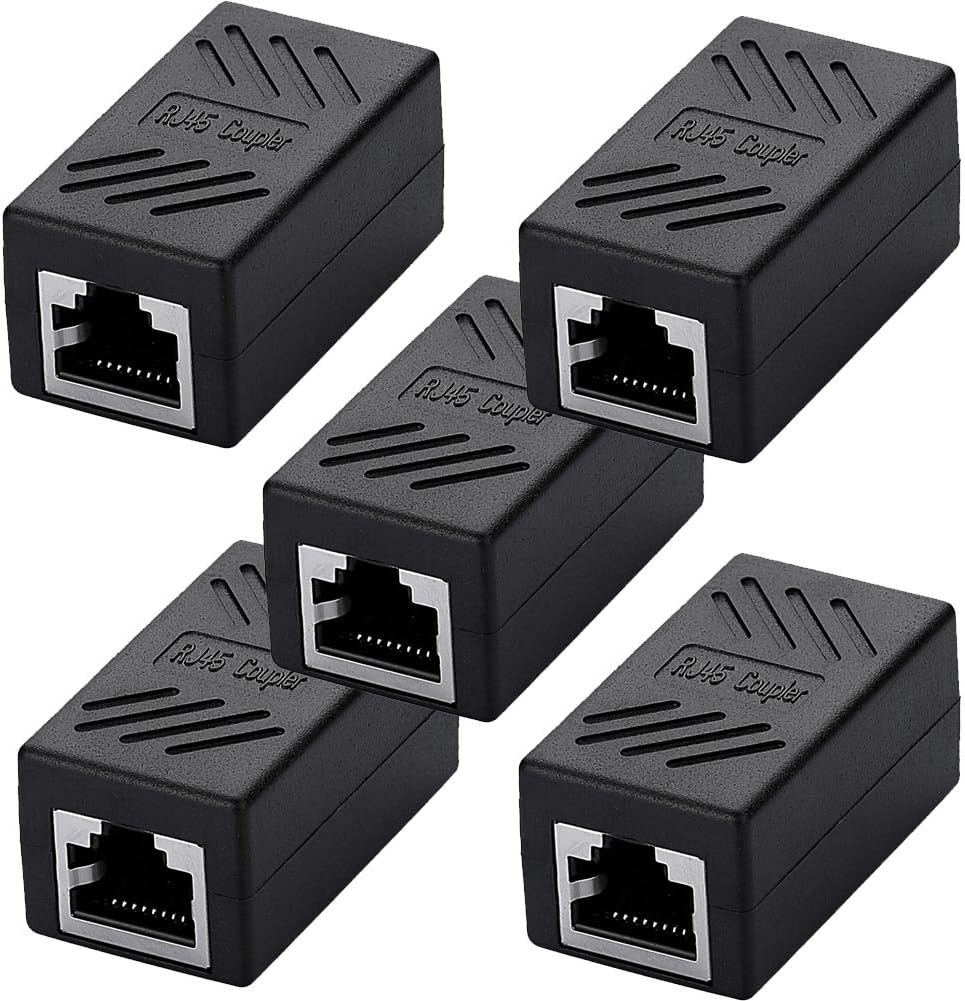 SIENOCRJ45 Ethernet Cable in-line Shielded RJ45 Coupler, Female to Female - Black (5 Packs of RJ45 Coupler)