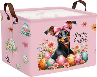 Kid Large Empty Easter Basket Gift Personalized Fabric Bunny Easter Basket for Boy and Girl Room Decor Storage Bin (Dog Easter Egg Pink)