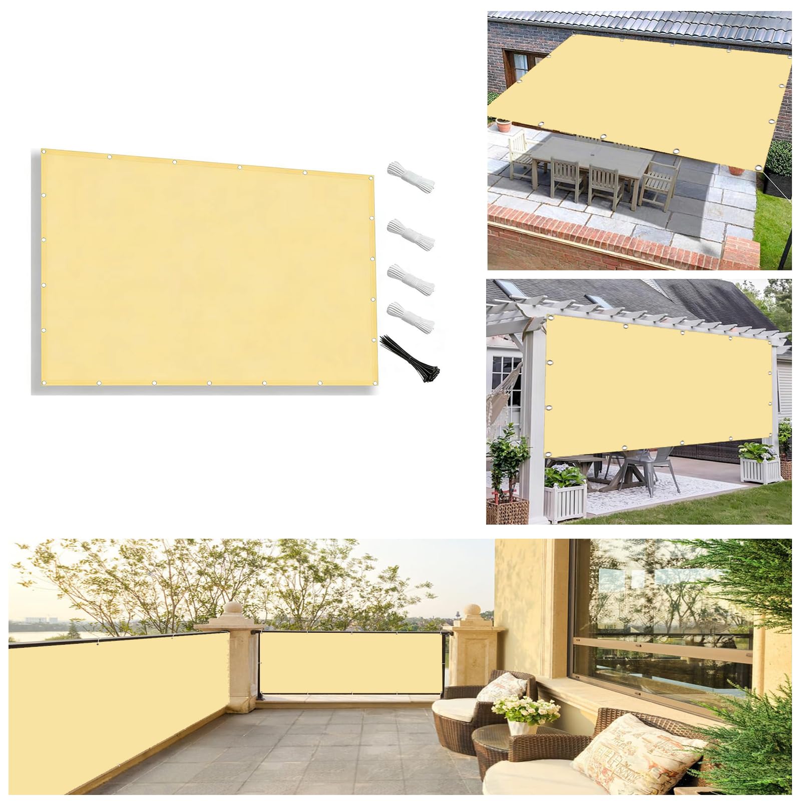 Sonnensegel Wasserdicht Rechteckig mit Ösen 5x5.5M Wind- und 95% UV-Schutz,100% Reißfest Polyester(Nach Mass), Segeltuch Sonnensegel für Balkon Terrasse Garten Camping Outdoor, Sandfarbe