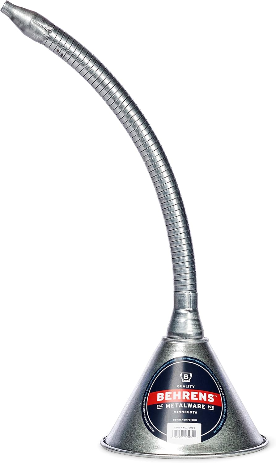 Behrens GF21 Galvanized Steel 14" Flex Spout Funnel with Screen, 1 Quart