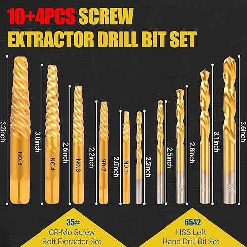 Miniatura 2 de Juego de 14 extractores de tornillos fáciles de sacar y juego de brocas para mano izquierda, juego de extractor de tornillos pelados para quitar