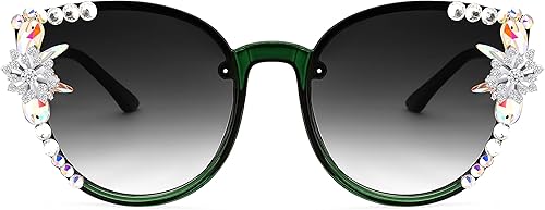 FEISEDY Lentes de sol de diamante para mujer, lentes de sol vintage brillantes con diseño de ojo de gato, lentes degradados de gran tamaño, B2964