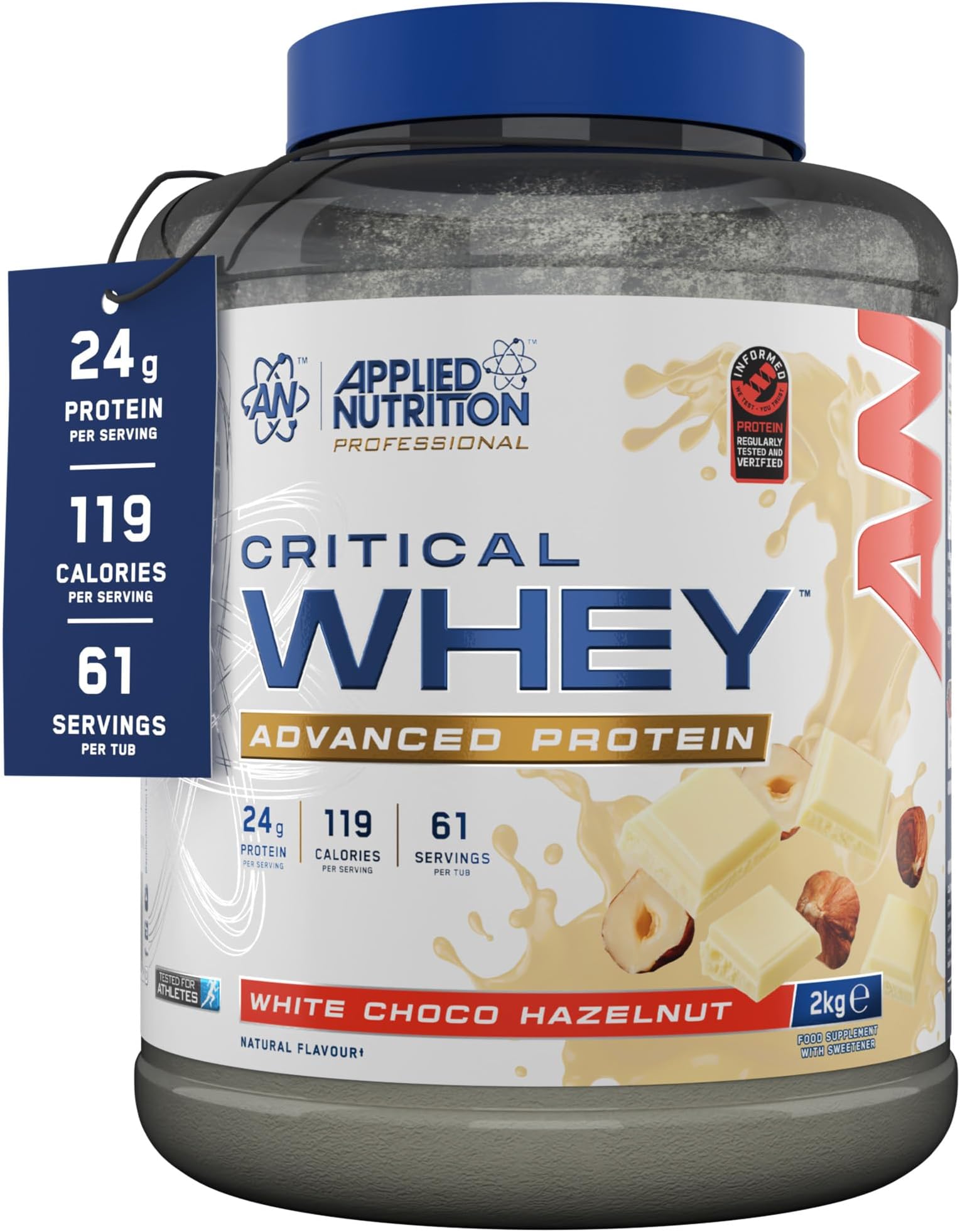 Critical Whey Protein Powder – 24g Protein per Serving, High Protein Powder, Protein Shake with BCAAs & Glutamine Packaging May Vary (2Kg - 61 Servings) (White Choco Hazelnut)