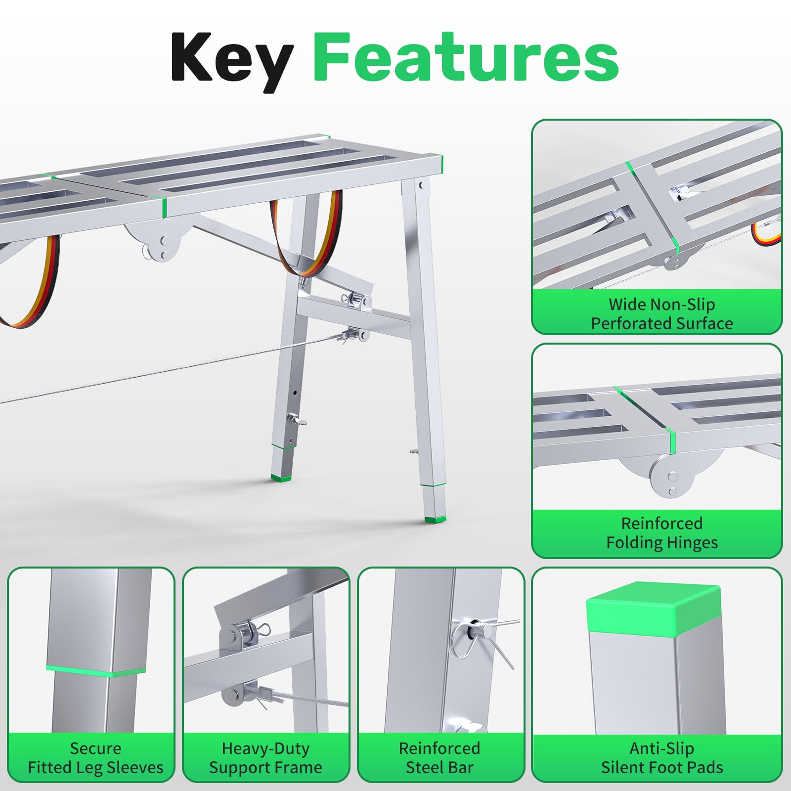 Aluminiowa platforma robocza z regulacją wysokości, składana platforma robocza do domu i warsztatu, garażu i na plac budowy, do 180 kg (120 cm)