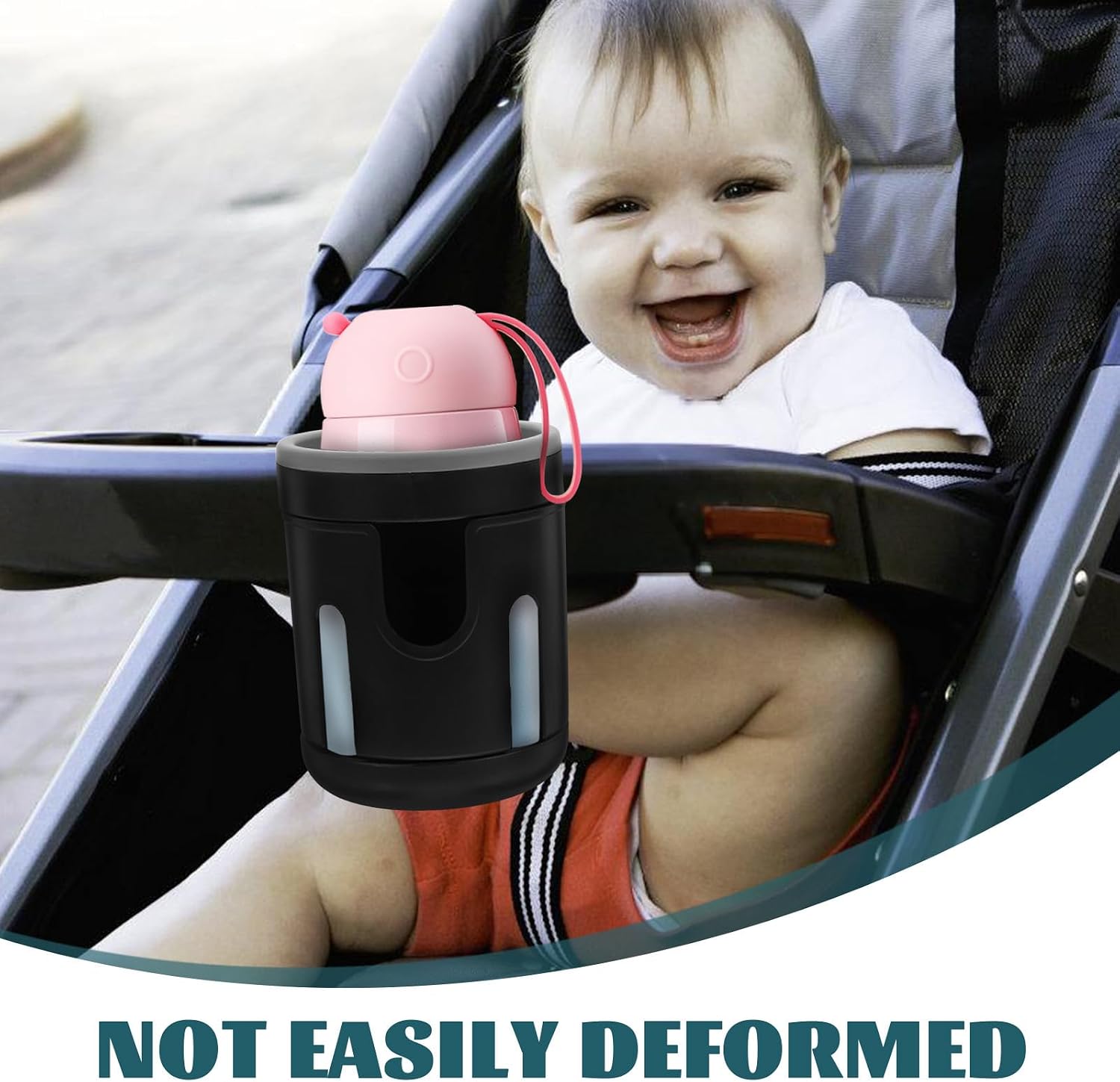 Multi-Functional Dual Cup Holder for Stroller Bottle Plastic Drinks Holder Black Adjustable Parent Cup Rack for Gear and Travel Use