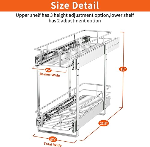 Miniatura 3 de ROOMTEC Organizador individual extraíble de gabinete (20 pulgadas de ancho x 18 pulgadas de profundidad), organizador de especias de 2 niveles para