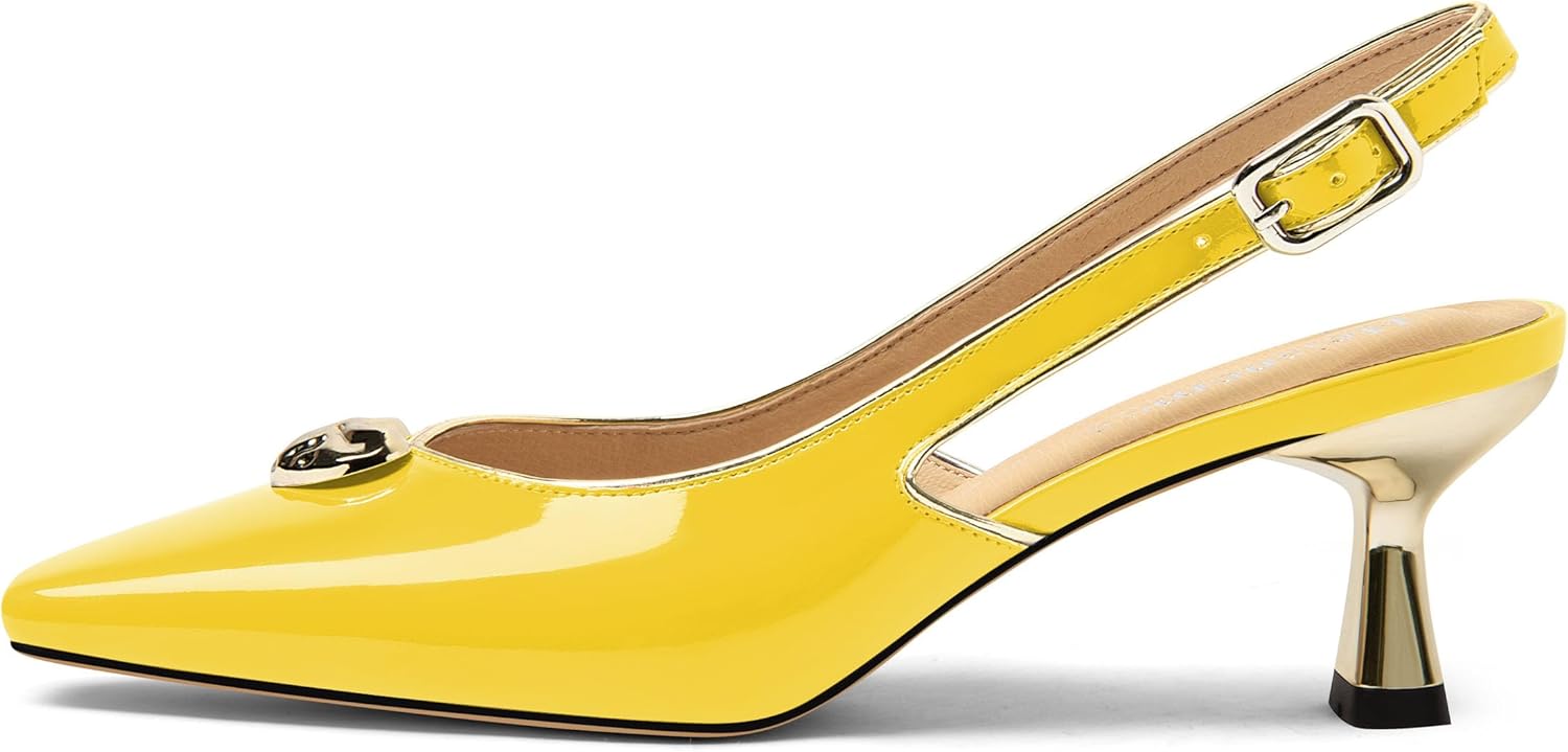 Kitten Heels for Women Slingback Square Toe Low Heel Pumps Closed Toe Matte Slip On high Heels Work Dress Office Wedding Party Shoes 2.5 Inch