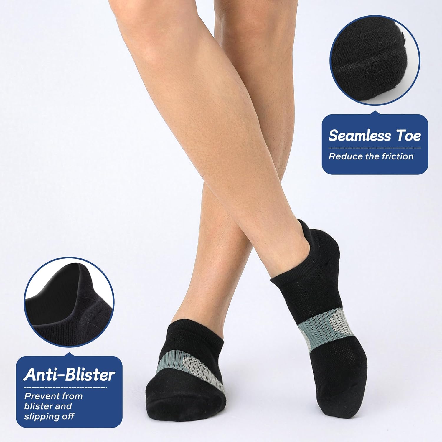 Ankle Running Socks for Men with Cushion 5 Pack Mens Athletic Cushioned Low Cut Cotton Short Sports Socks - Image 3