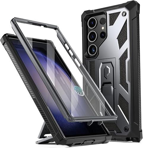 Poetic Spartan Case Compatible with Galaxy S23 Ultra 5G 6.8 inch, Built-in Screen Protector Work with Fingerprint ID, Full Body Rugged Shockproof Cover Case with Kickstand, Metallic Gun Metal