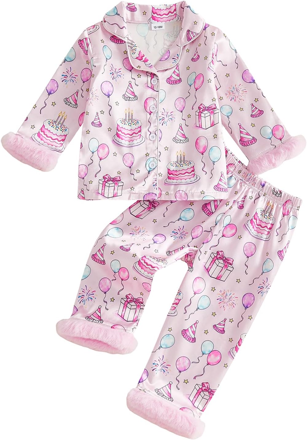 Babieshouse Toddler Girls Birthday Pajamas Long Sleeve Button Down Shirt Pants Silk Satin Pjs Sleepwear Birthday Girl Outfit