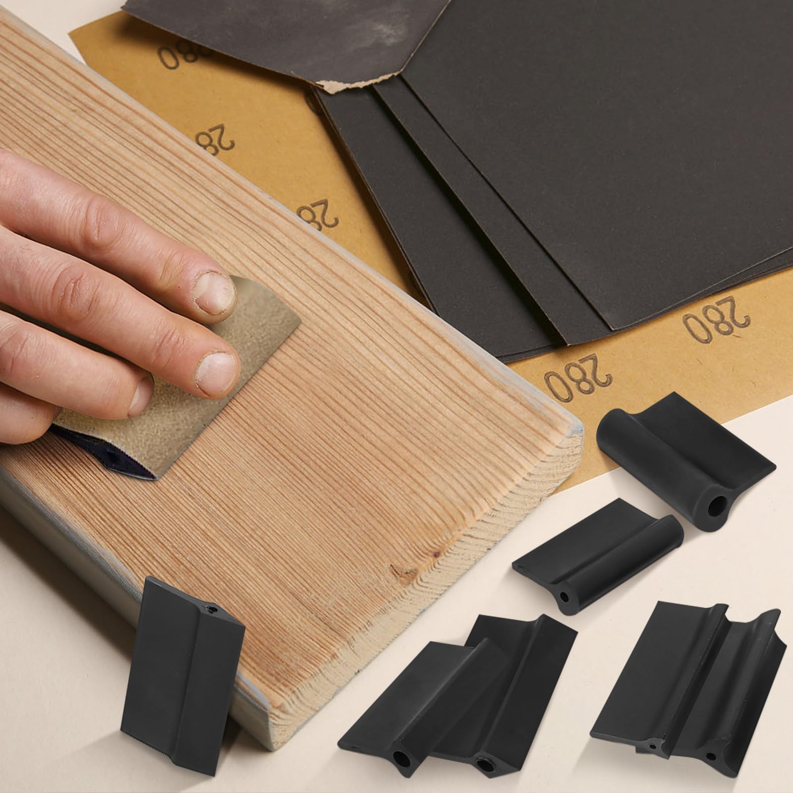 Bloque de lijado de contorno, 14 piezas de alfombrilla de papel de lija de goma negra, almohadilla de pulido de contorno flexible, herramientas de carpintería para automóviles, productos de madera,