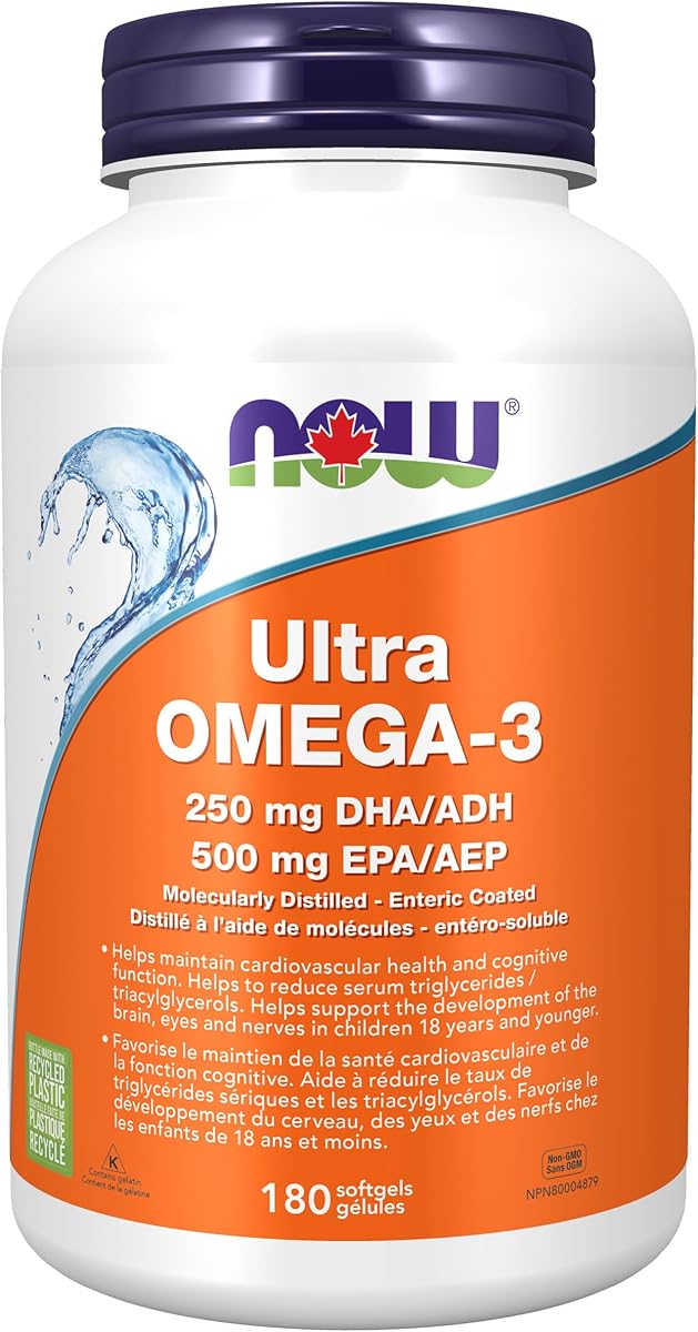 NOW Supplements, Ultra Omega-3 Molecularly Distilled and Enteric Coated, 180 Softgels