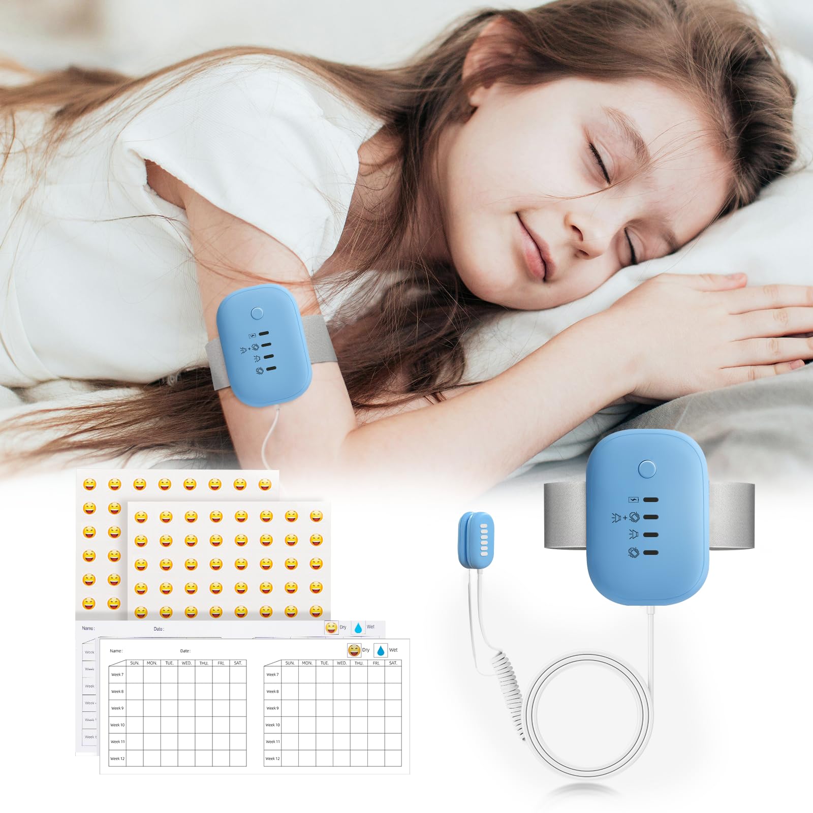 Bed Wetting Alarm for Boys and Girls - USB Rechargeable, Bedwetting Alarm with High Sensitivity Sensor, Loud Sound and Strong Vibration, Proven Solution for Bedwetters(Blue)