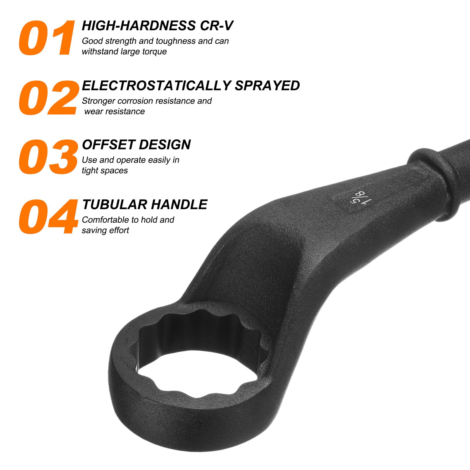 QUARKZMAN Llave Tubo Extremo Desviado 1-5/8" CR-V 12 Puntos Extremo Desviado Simple Llave Torx Tubo Con Cuello Alto Apretar Y Remover Tornillos Y Sujetadores Negro