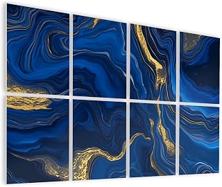 8 Pack Art Acoustic Panels Self Adhesive Abstract Blue Marble Agate Granite Mosaic Golden Veins Japanese Decorative Soundproof Wall Panels Sound Absorbing Panel 48"x32" for Office Home Studio