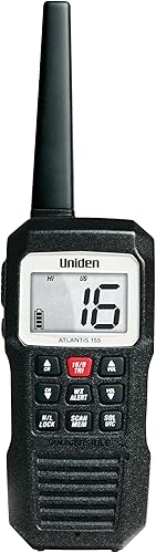 Uniden Atlantis 155 radio marina VHF bidireccional, flotante IPX7 sumergible, impermeable, pantalla de doble color, todos los canales marinos