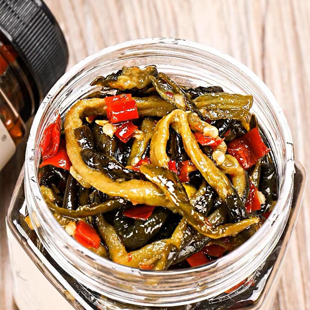 GCYYSIQS Chinese Pickled Vegetables,Homemade Pickles,Crispy Ccucumber Shreds,Breakfast Side Dishes,Ready to Eat Spicy Snack,Chili Sauce黄瓜皮(560g,2cans)