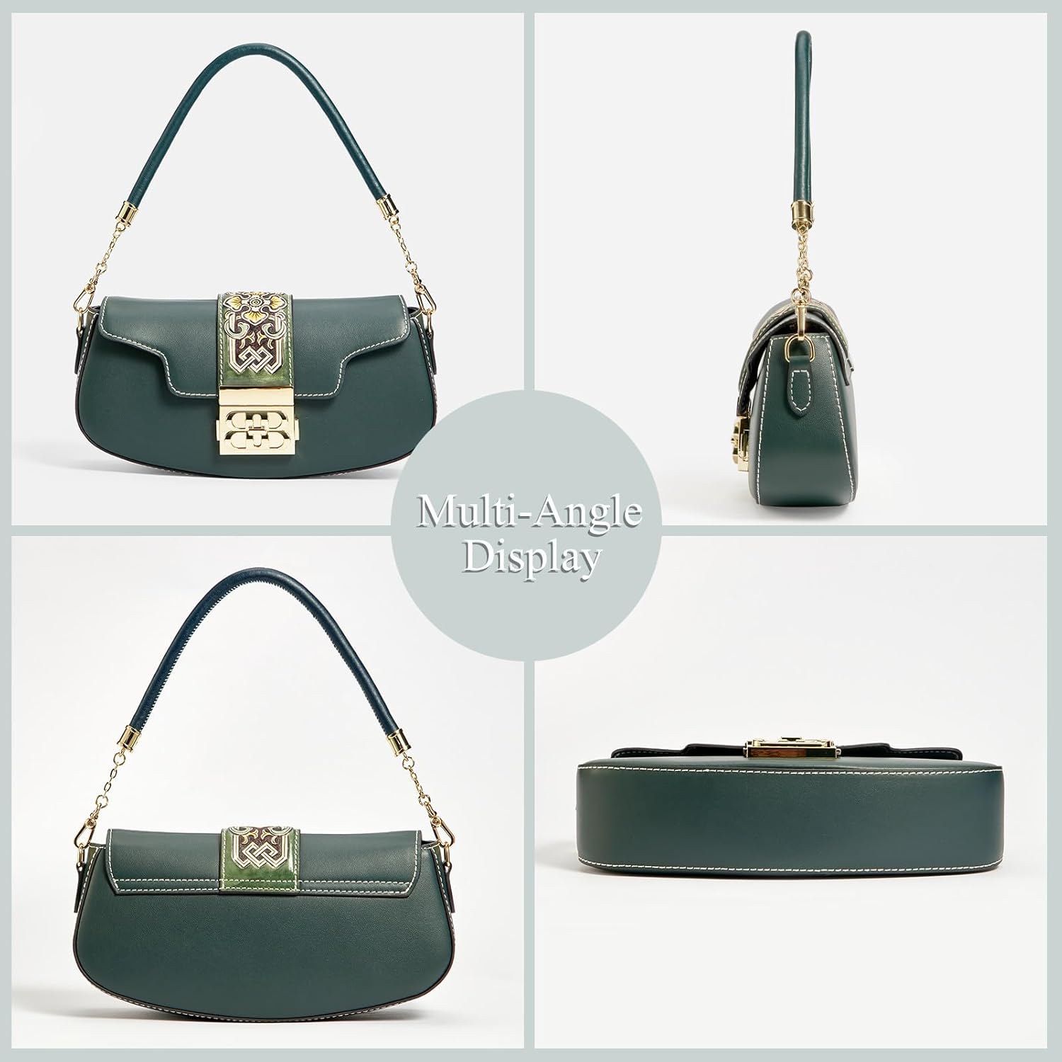 Genuine Leather Shoulder Bag for Women Hand Carved Painted Leather Clutch Saddle Bag Cute Hobo Tote Handbag Purse - Image 4