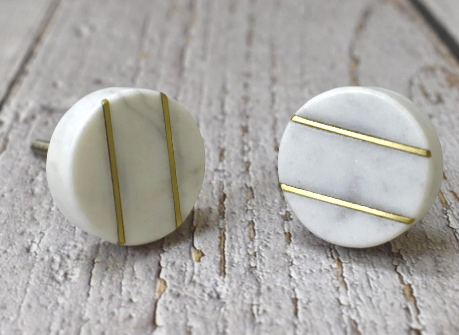 Marble Brass Knob, Modern Cabinet Knob, Decorative Hardware, Furniture Hardware, Cabinet Handles, Dresser Pull, Set-6 (Striped White Round)