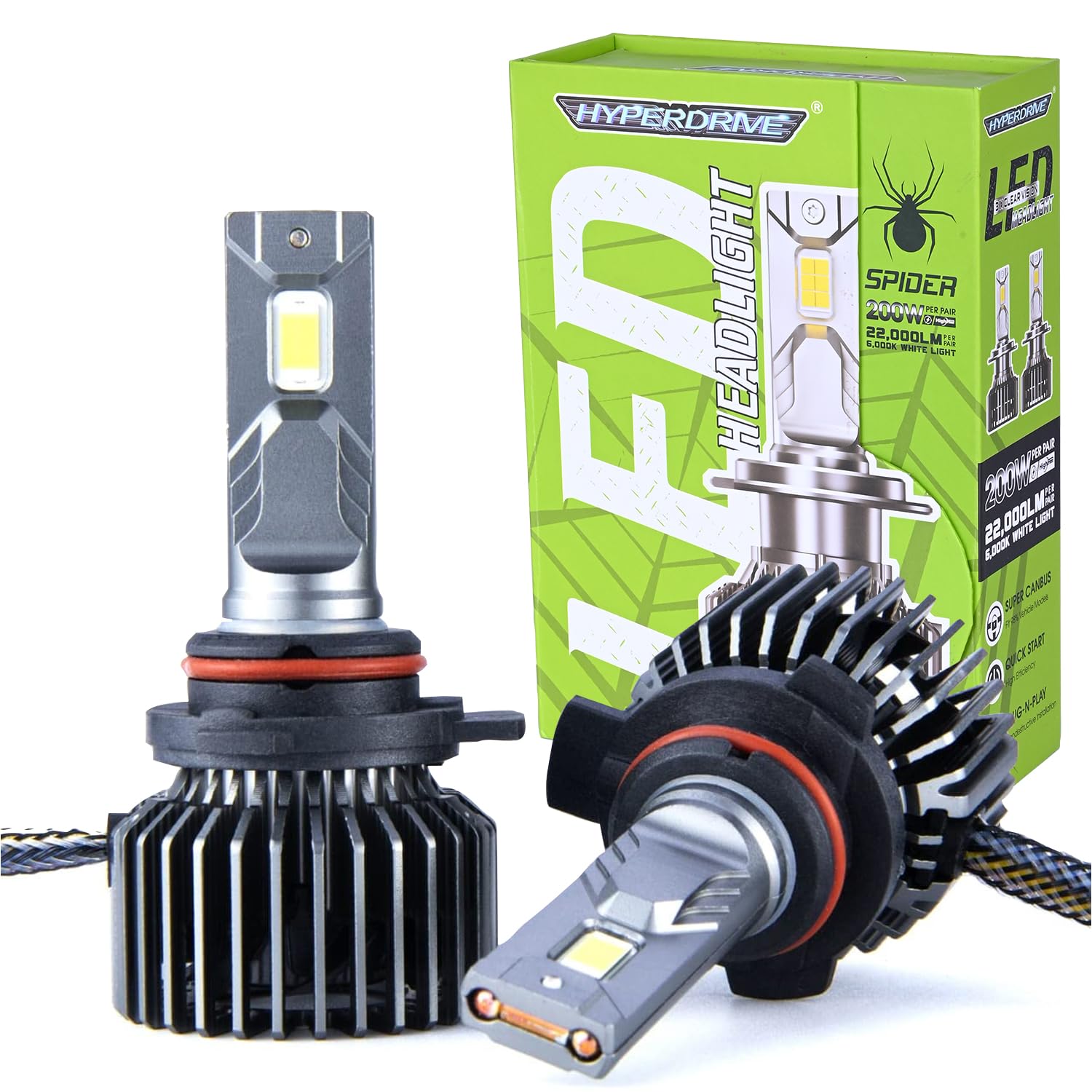 AllExtreme Hyperdrive 9005/9012 LED 1200LM Headlight Bulb 200W 22000LM Driving Headlamp Bright Beam 6000K White Light Fog Light for SUVs Trucks Sedans