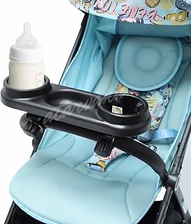 Universal Stroller Snack Tray with Cup Holder, Multifunctional 3 in 1 Stroller Organizer with Removable Non-Slip Grip Clip for Stroller Bar Snack Tray and Cup Holder Accessories (Black)