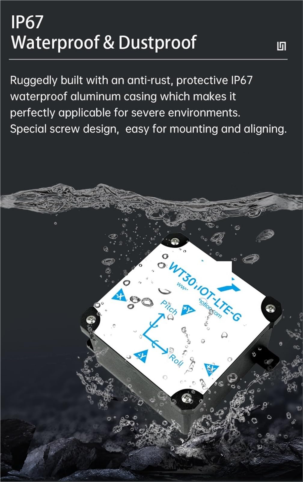 WT301IOT-LTE-G 4G 0.2° Wireless Tilt Alarm Angle Acceleration Sensor Remote Monitoring Anywhere