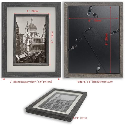 Miniatura 7 de YiPinYin Marco de fotos doble efecto madera natural de 4 x 6 pulgadas con incrustaciones y soporte para marcos de fotos de madera de 4 x 6 pulgadas